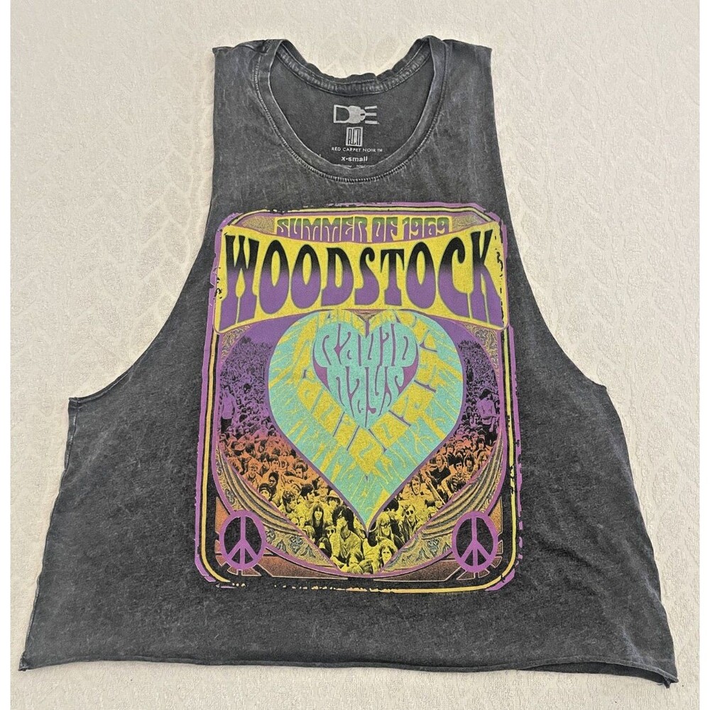 DOE Women's Sz XS Muscle Tee SUMMER OF 1969 WOODSTOCK Graphic Shirt